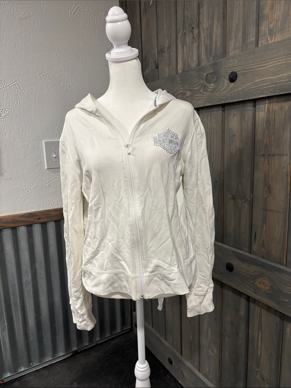 Harley-Davidson Cream Zip Hooded Sweatshirt with Small Logo